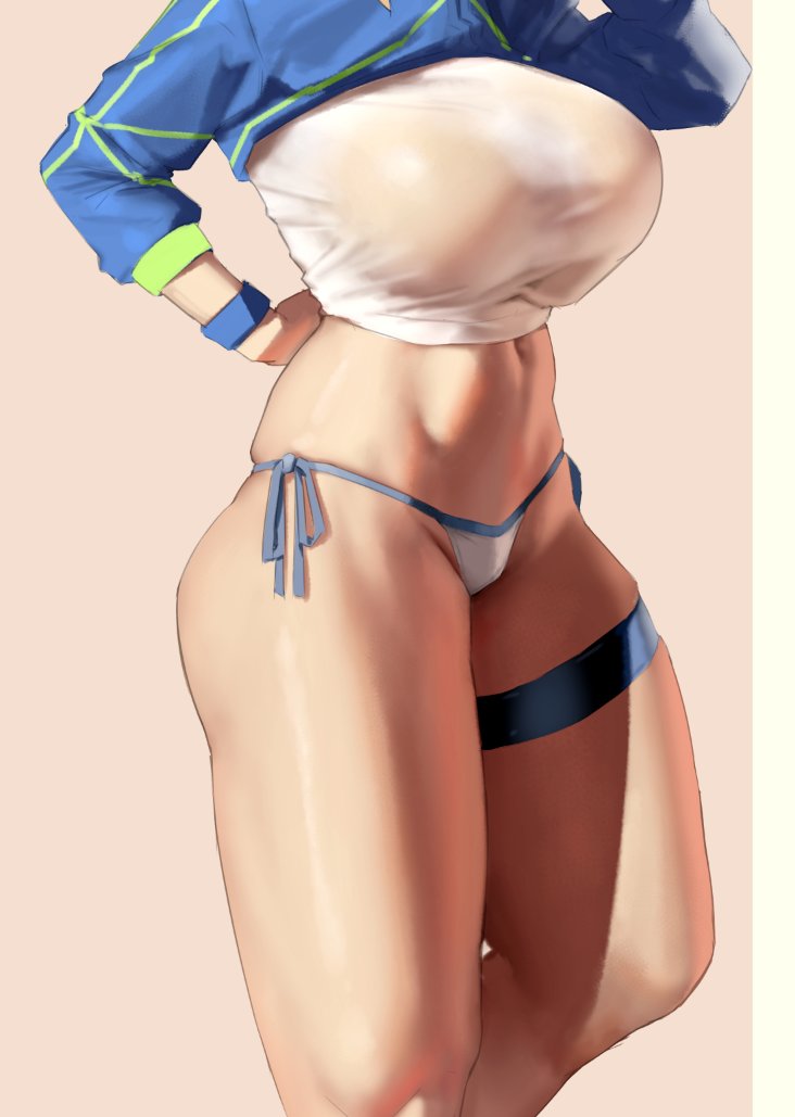 1girls, bikini, bikini bottom, breasts, cleavage, eu03, fate (series), fate/grand order, female, female only, head out of frame, huge breasts, mysterious heroine xx (foreigner), panties, see-through, solo, thick thighs, thigh strap, wide hips