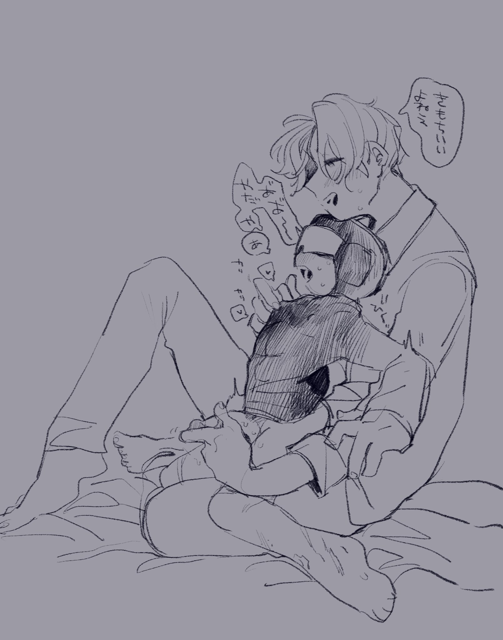 blush, captain (tankmen), friday night funkin, gay, handjob, male, male only, newgrounds, nipple rub, precum, scars, senpai (friday night funkin), size difference, sweat, tankmen, tkttnsfw, yaoi