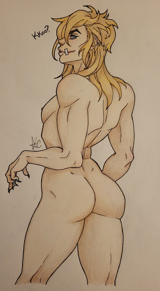 ass blonde_hair chikknwings diego_brando jojo's_bizarre_adventure light_skin solo_male steel_ball_run tagme traditional_media_(artwork)