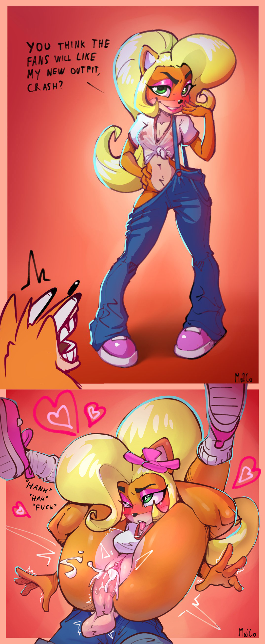 1boy, 1girls, 2koma, ahegao, anthro, areolae, ass, balls, blonde hair, breasts, brother and sister, busty, clitoris, clothed, coco bandicoot, comic, crash (series), crash bandicoot, crash bandicoot (series), creampie, cum, edit, female, full nelson, full nelson (legs held), full nelson vaginal, fur, furry, furry only, genital fluids, heart-shaped pupils, hourglass figure, incest, instant loss, instant loss 2koma, long hair, malcontentus, male, medium breasts, midriff, nipples, no panties, pasties, petite, pussy, sex, shoes, skinny, slim, slim waist, small breasts, speech bubble, suspenders, tagme, tape, testicles, text, tied shirt, tongue, tongue out, wide hips