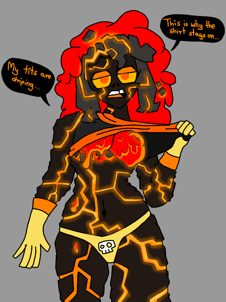 1girls breasts fire grey_background magma molten_rock rustb0ltus volcanic_creature zombie zombie_girl