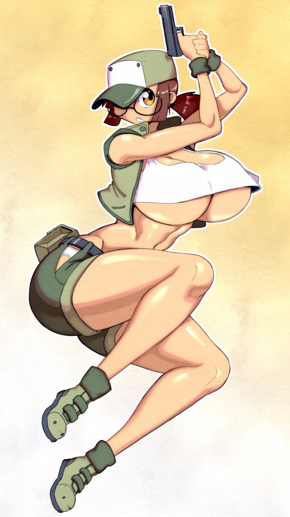 1girls, angstrom, big breasts, breasts, brown hair, clothed, clothes, female, female only, fio germi, glasses, huge breasts, human, hyper, hyper breasts, metal slug, solo, solo female, tagme, thick thighs, wide hips