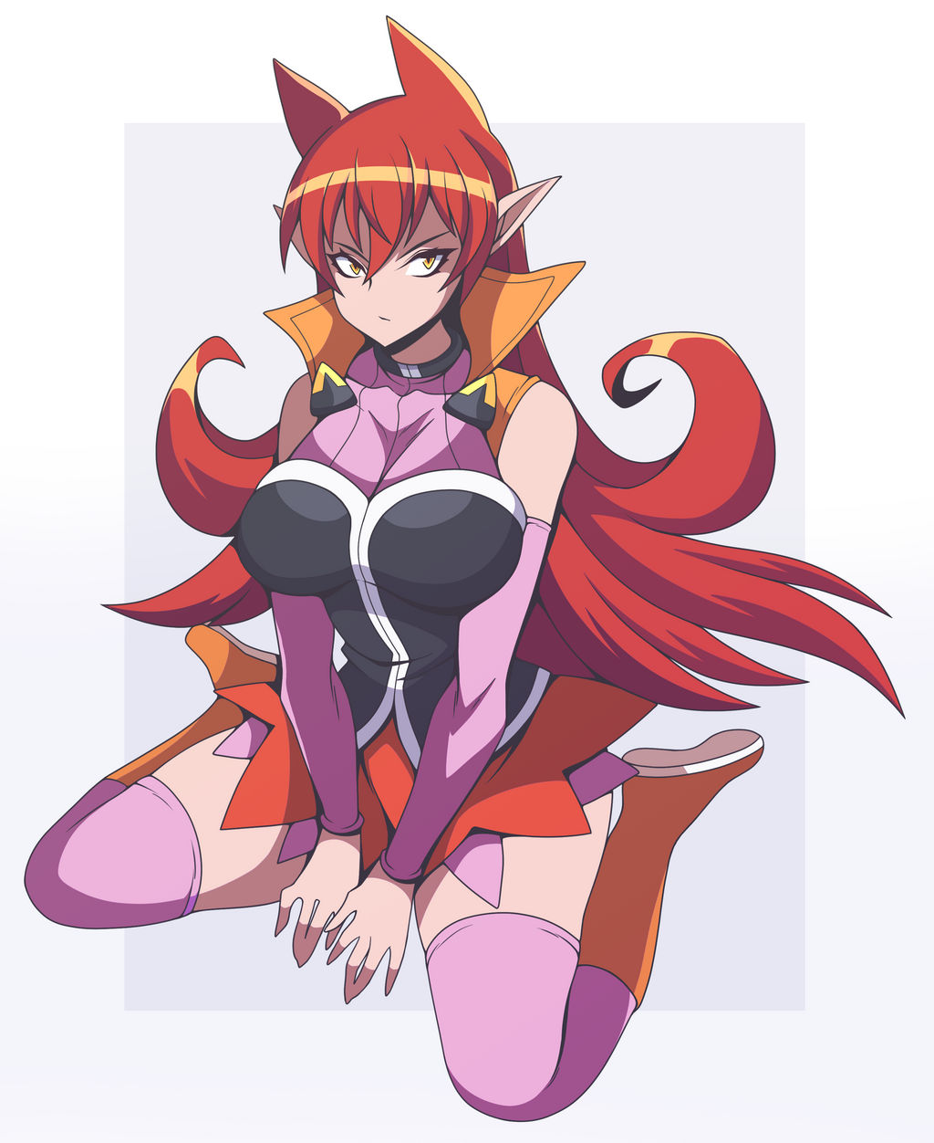 1girls, animal ears, azazel ameri, big breasts, breasts, female, female focus, female only, humanoid, long hair, mairimashita! iruma-kun, pointy ears, red hair, yellow eyes