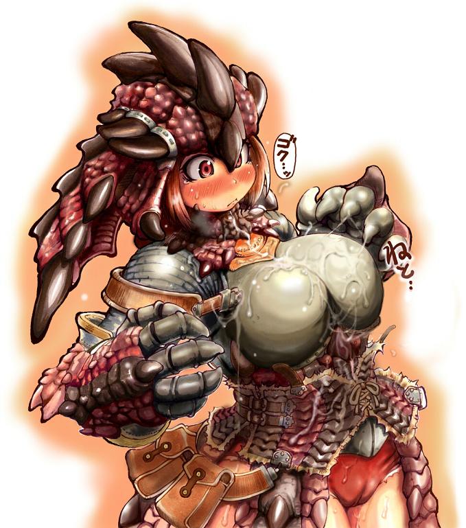 2008 bloomers blush breasts buruma capcom cum cum_on_body cum_on_breasts cum_on_upper_body female ibukichi large_breasts monster_hunter rathalos_(armor) solo source_request wet_panties