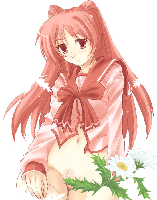 blush clothing flower kousaka_tamaki no_panties pubic_hair pussy to_heart_(series) to_heart_2 uncensored