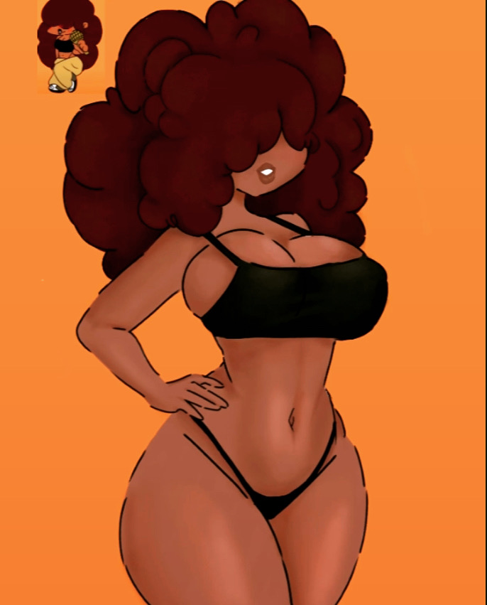 afro artist_request boyfriend-girlfriend breasts cleavage dark-skinned_female dark_skin fangirl female friday_night_funkin half-dressed kandi_(friday_night_funkin) oc tiktok_fangirl