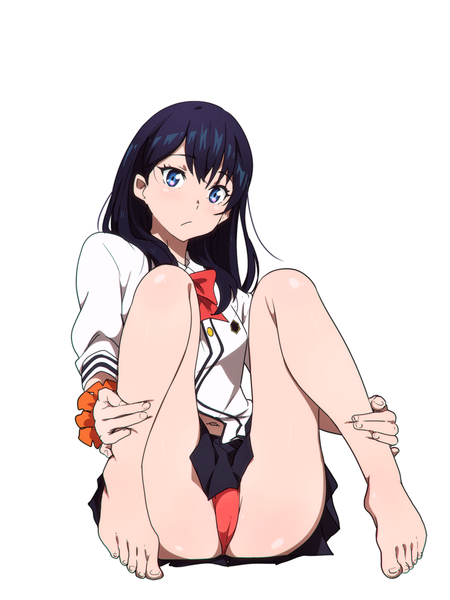 1girls, ass, barefoot, blush, cameltoe, female, female only, gridman universe, legs held open, legs up, long hair, looking at viewer, panties, pantyshot, pussy, ribbon, sbel02, school uniform, sitting, skirt, skirt lift, solo, ssss.gridman, tagme, takarada rikka, uniform