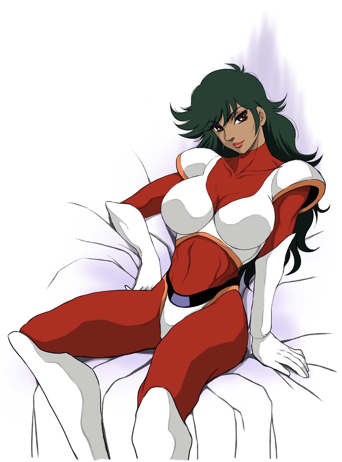 1girls 2020 big_breasts black_hair bodysuit breasts brown_eyes dark-skinned_female dark_skin female great_mazinger human jun_hono large_breasts long_hair looking_at_viewer mazinger muscular_female pilot_suit sabachiyo_land