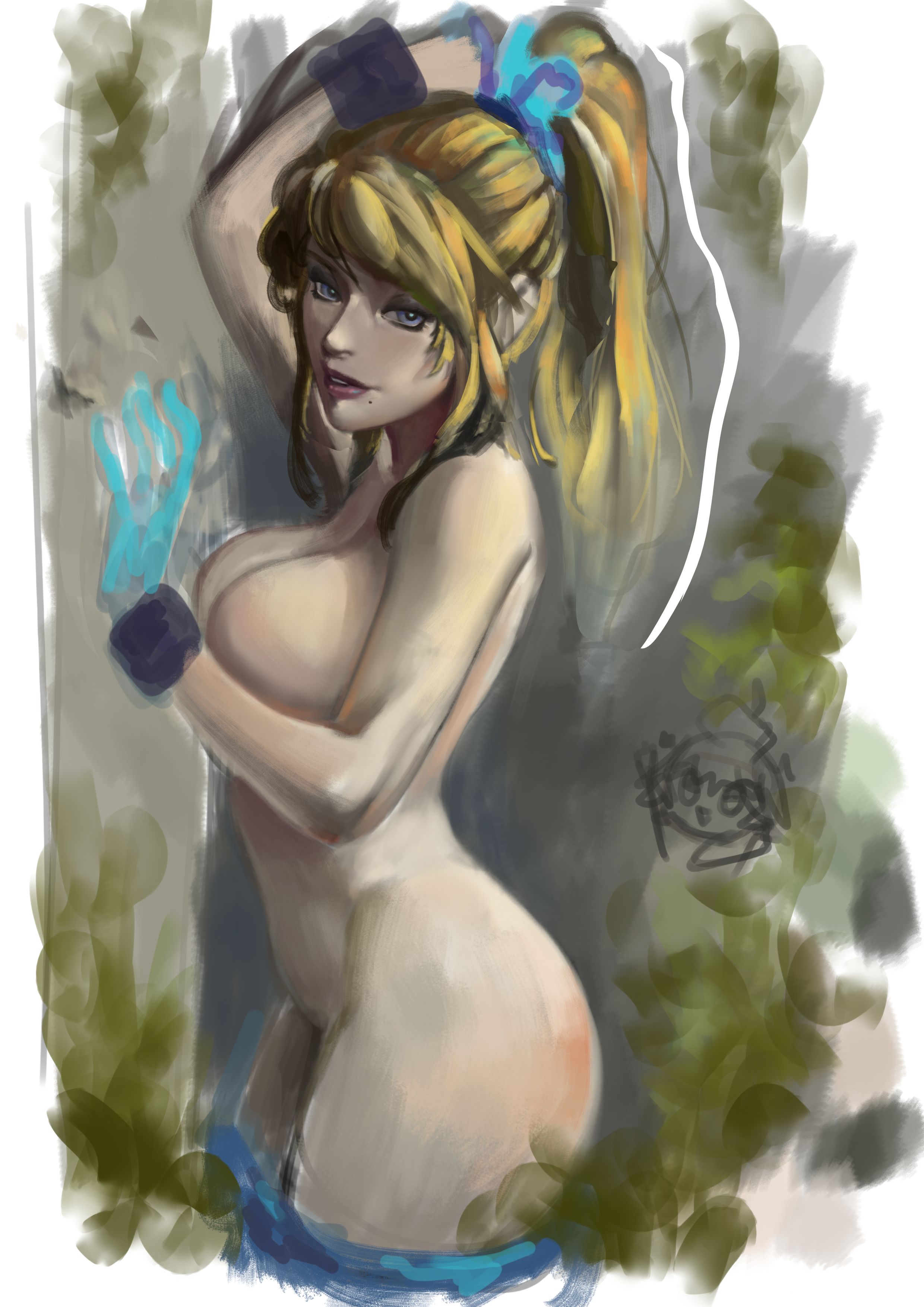 ass, athletic, athletic female, big breasts, blonde hair, blue eyes, breasts, bubble ass, bubble butt, busty, chamucasdelamor69, female, female focus, female only, hourglass figure, long hair, metroid, nintendo, nude, nude female, nudity, ponytail, pose, posing, samus aran, solo, standing, tagme, wide hips, wip, work in progress