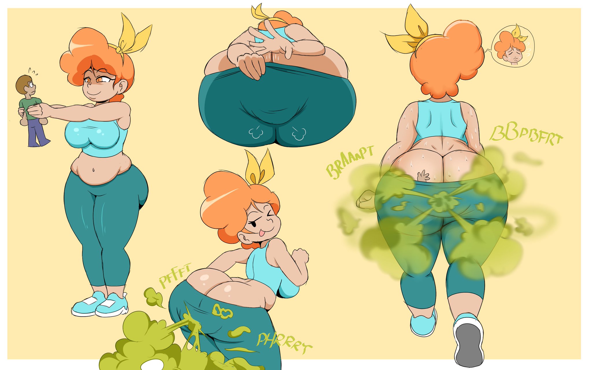 ass, ass cleavage, ass crack, big ass, big butt, bubble ass, bubble butt, butt crack, fart, fart cloud, fart fetish, farting, female, femdom, giantess, huge ass, protorepulsive, red hair, repulsiveproto, stuck, sweat