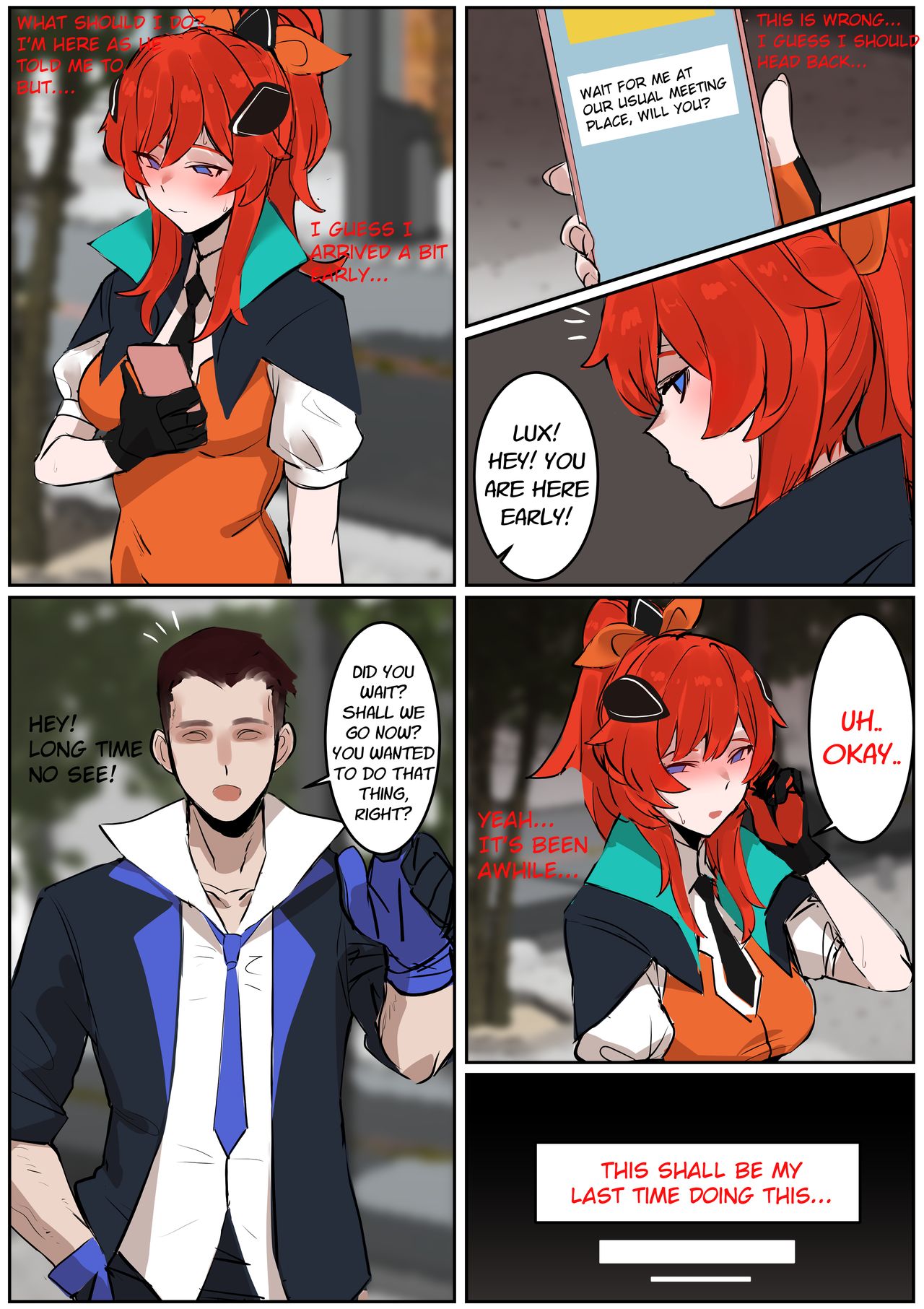 1boy 1girls battle_academia_jayce battle_academia_lux battle_academia_series cheating cheating_girlfriend colored comic doujinshi hudak jayce_talis league_of_legends luxanna_crownguard male message no_sex ntr red_hair school_uniform schoolgirl