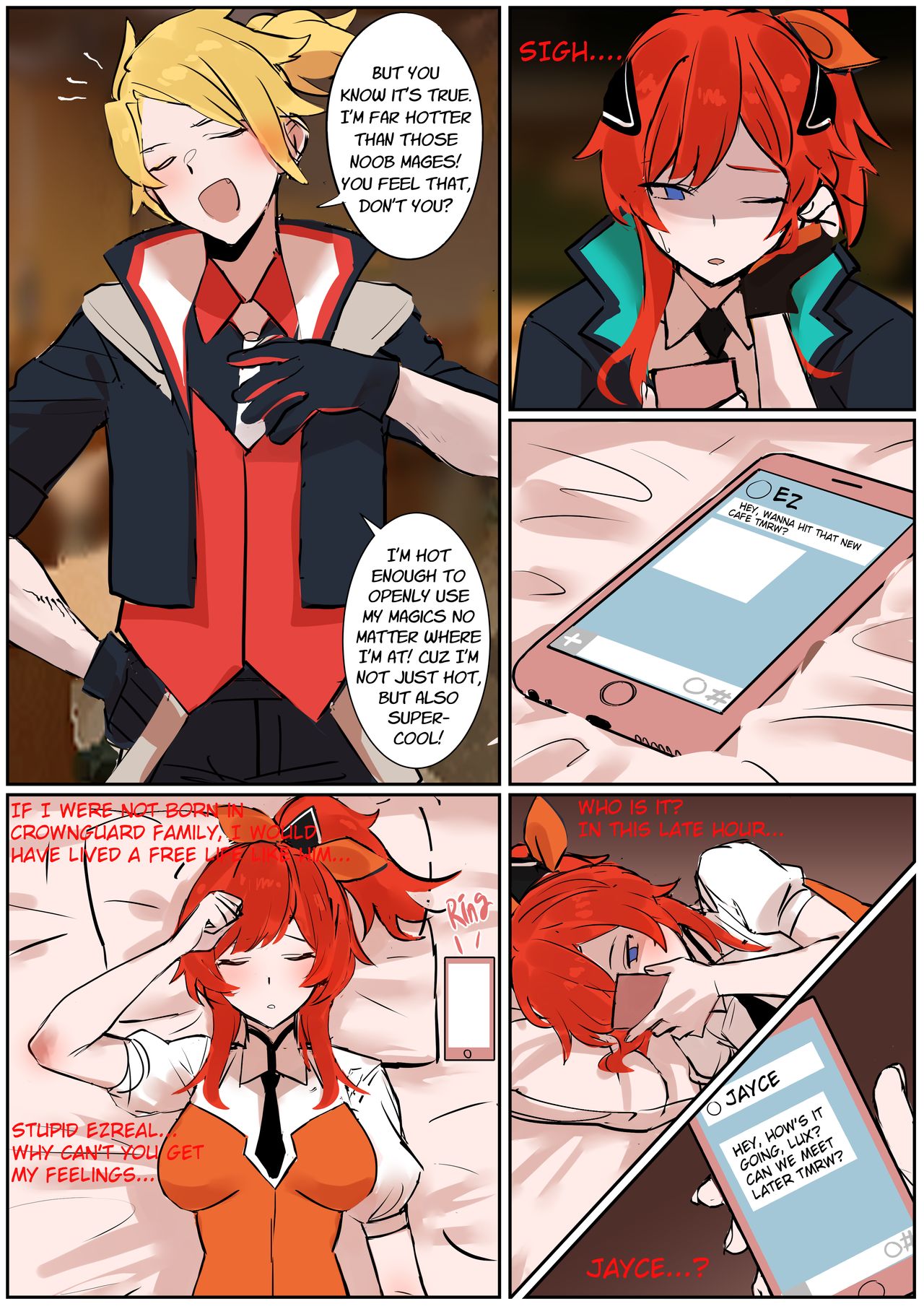 1boy 1girls battle_academia_ezreal battle_academia_lux battle_academia_series cellphone cheating cheating_girlfriend colored comic ezreal hudak league_of_legends luxanna_crownguard message netorare no_sex ntr school_uniform schoolgirl