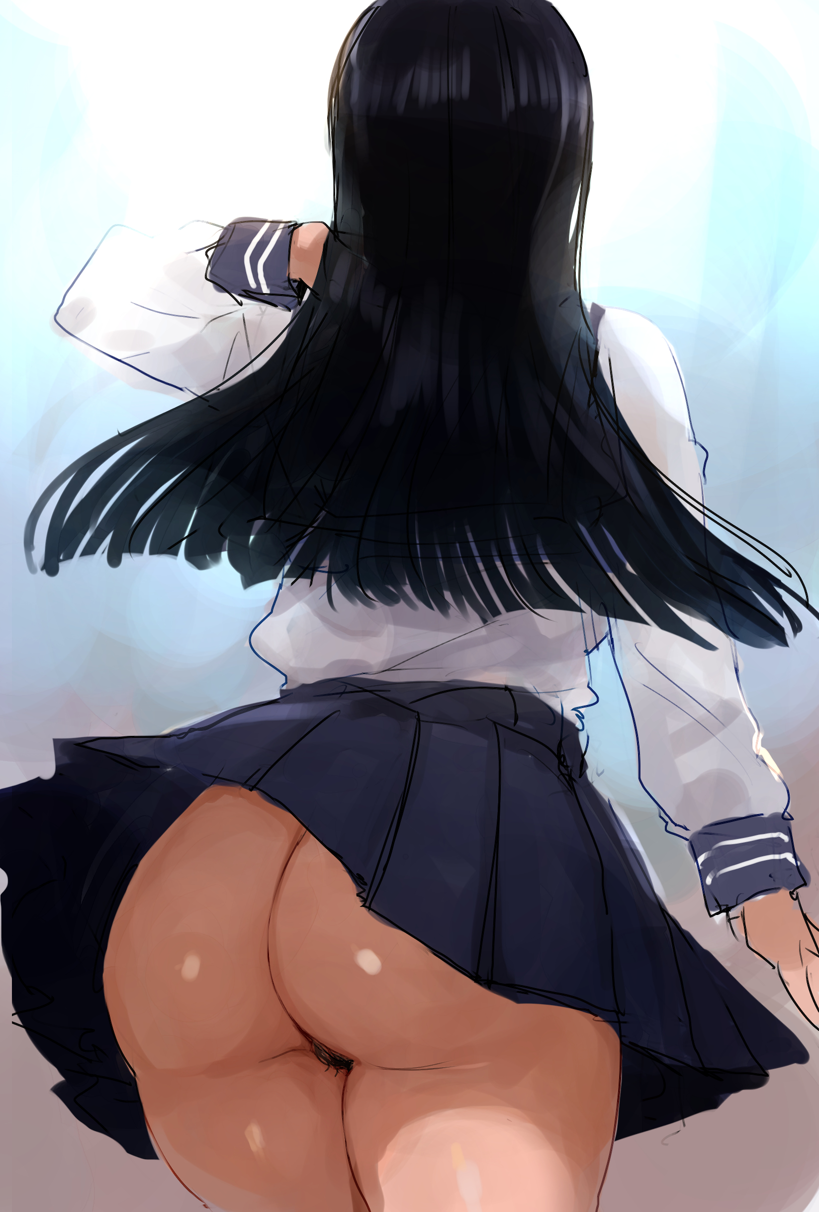 1girls, ass, ass focus, big ass, bottomless, c.cu, female, high resolution, long hair, no panties, original, pubic hair, pussy, school uniform, skirt, skirt lift, solo, solo female, thick, thick thighs, thighs, voluptuous
