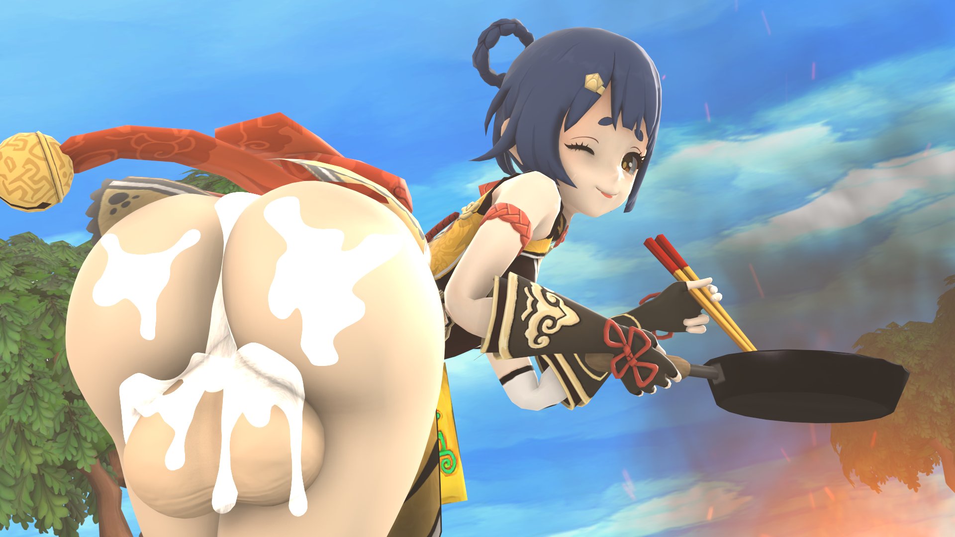 :p, 1futa, 3d, ass, balls, big ass, big balls, cum, cum in ass, cute, full-package futa, futa only, futanari, genshin impact, intersex, theboobedone, xiangling (genshin impact)