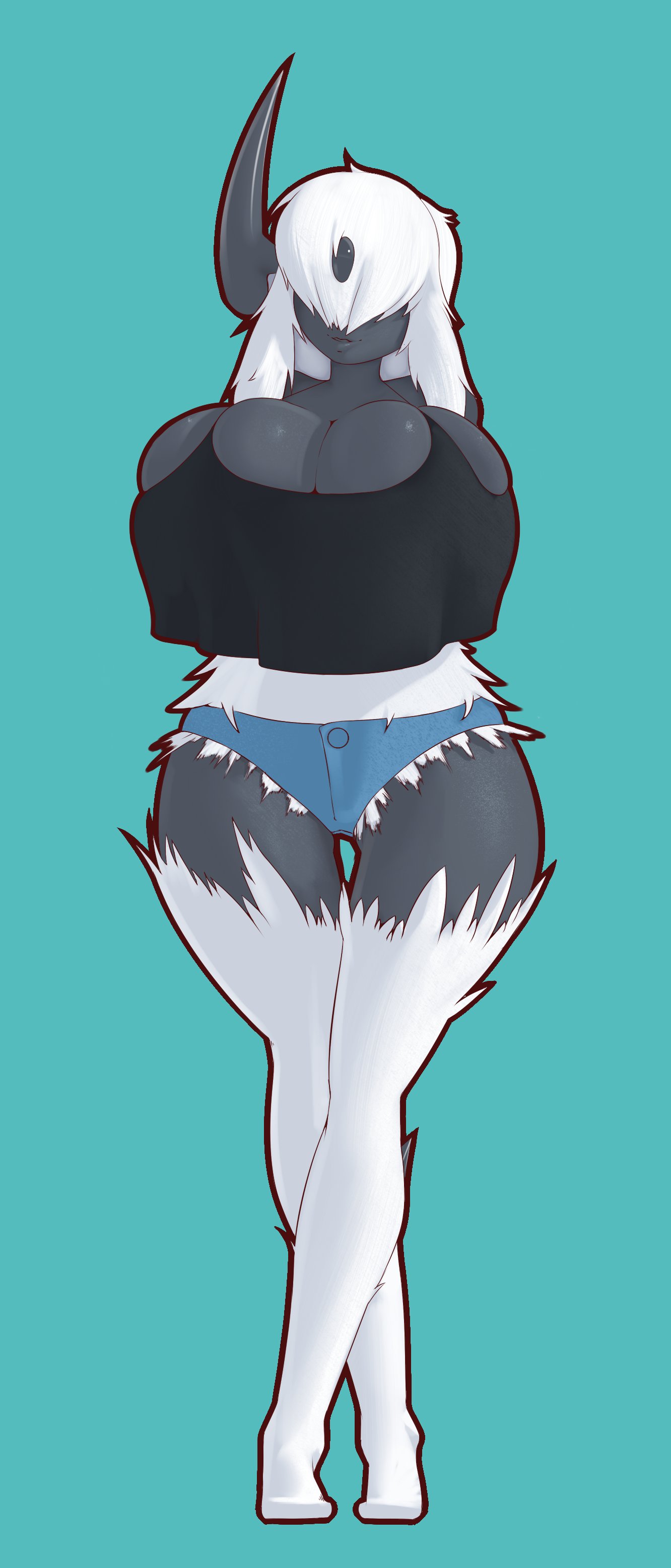 1girls, 2021, absol, anthro, big breasts, breasts, bursting breasts, cleavage, covered eyes, dibujosv12, dress, female, female only, hair over eyes, huge breasts, nintendo, pokémon (species), pokemon, pokemon (species)