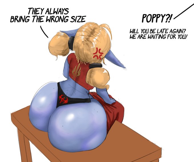 blonde hair, blue skin, female, league of legends, poppy, tagme, tagme (artist), yordle