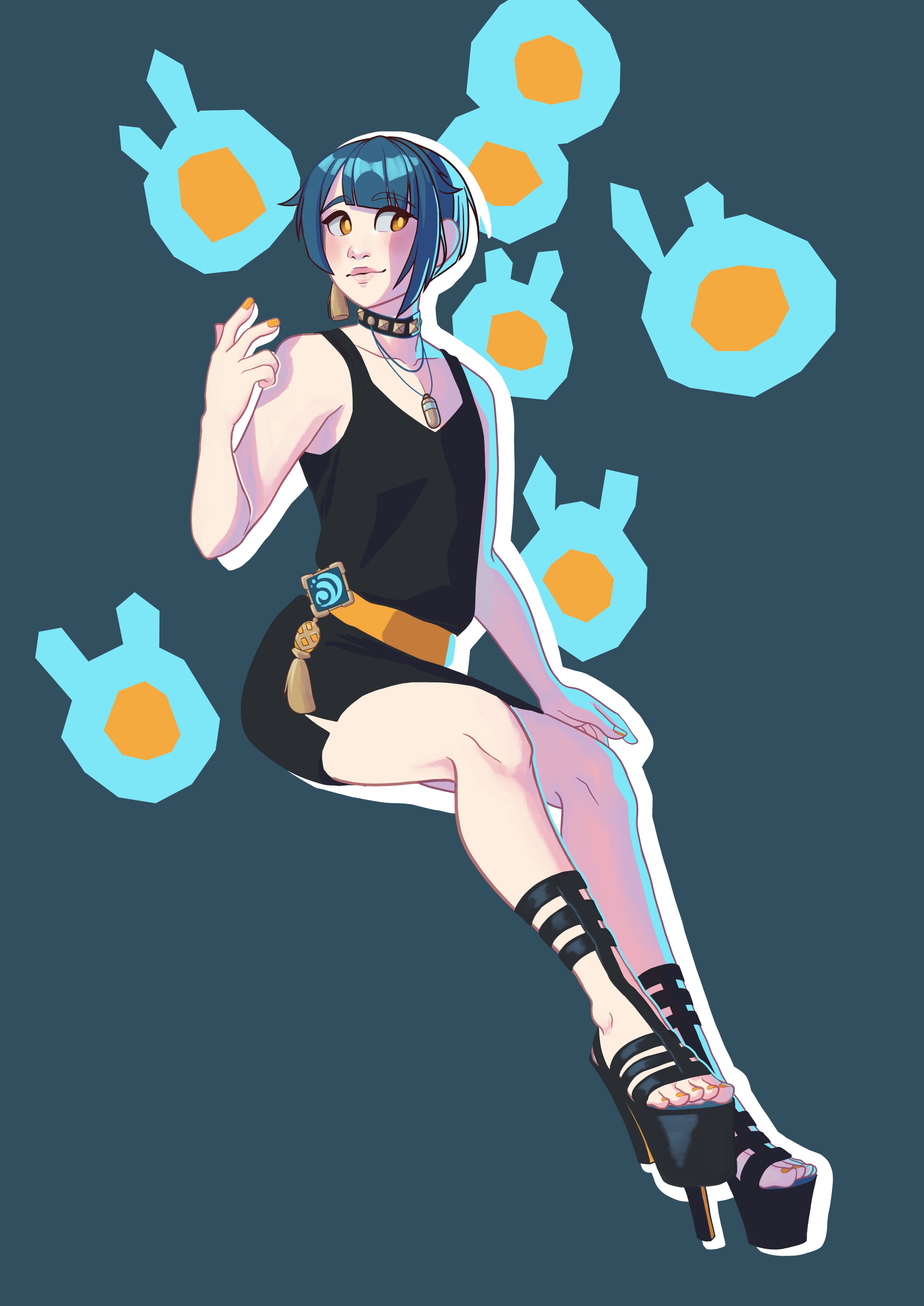 1boy, 2021, 2d, 2d (artwork), androgynous, atlus, blue hair, cosplay, crossdressing, crossplay, feet, femboy, genshin impact, girly, male, male only, persona, persona 5, philiatrix, questionable, rule 63, sfw, short hair, solo, solo male, tae takemi (cosplay), toes, trap, xingqiu (genshin impact)