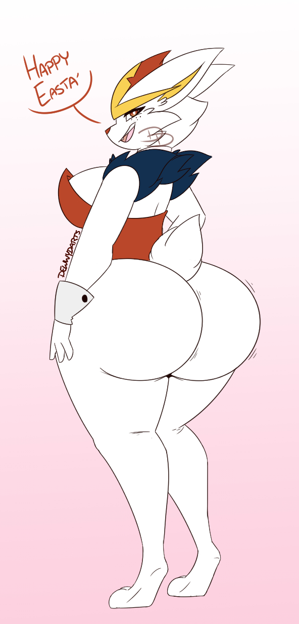 1girls ass breasts bubble_butt bunny cinderace cleo_(justkindahere) dewwydarts dewwydartz female female_cinderace female_pokemon hourglass_figure huge_ass nintendo pokémon_(species) pokemon pokemon_ss thick_ass thick_thighs watermark