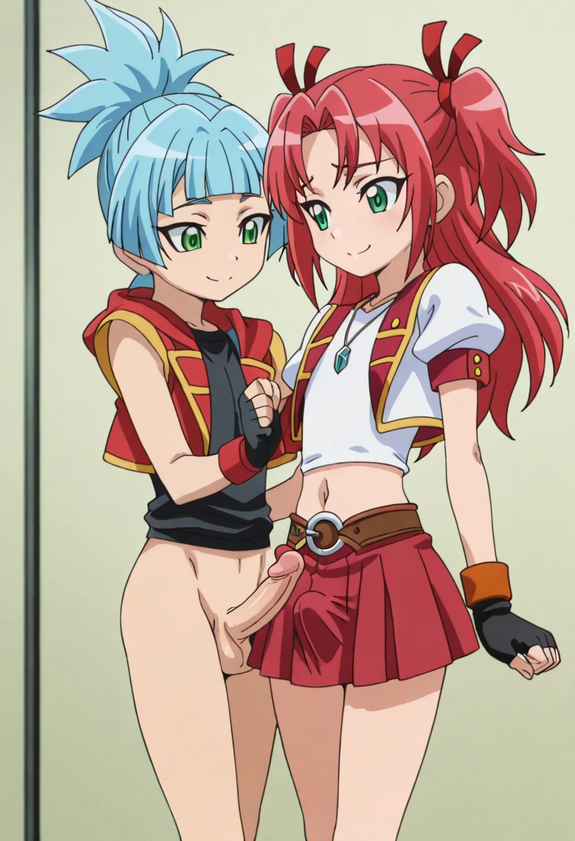 2boys ai_generated aqua_hair crossdressing erect erection femboy feminine_body feminine_male green_eyes penis shiun'in_sora smile sora_perse trap yu-gi-oh! yu-gi-oh!_arc-v