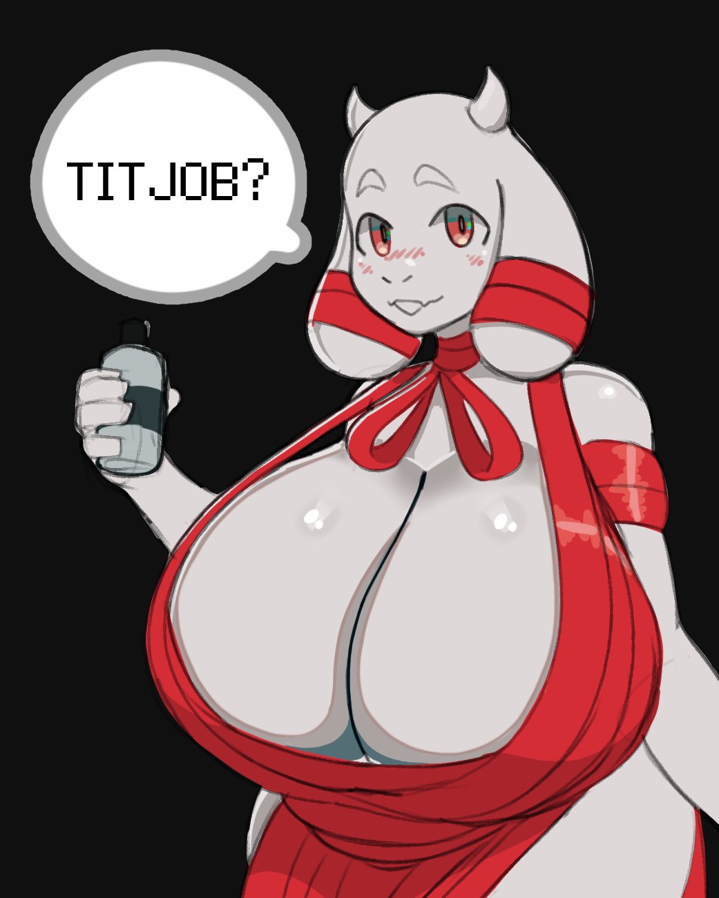 anthro_focus anthro_only areola big_breasts boob_window breasts english_text goat large_breasts massive_areola milf nerobero0 question revealing_clothes solo_focus talking_to_viewer text toriel undertale undertale_(series)