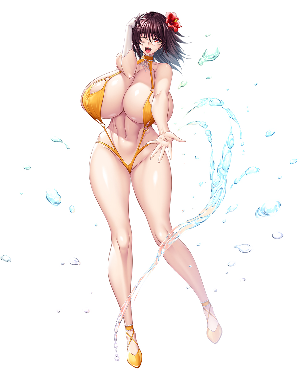 aoi_nagisa_(metalder) bikini blinking blush curvy female gigantic_breasts huge_breasts mature micro_bikini milf mizuki_shiranui mother official_art skimpy_clothes smiling succubus taimanin_(series) taimanin_rpgx thick_thighs thong