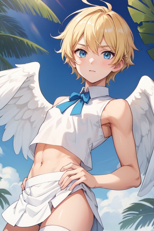 ai_generated angel angel_boy angel_wings blonde_hair blonde_male cuntboy cute femboy femboysub intersex male microskirt miniskirt panties panty panty_shot skirt small smooth soft thigh_highs thighhighs thighs trans transgender transgender_male twink