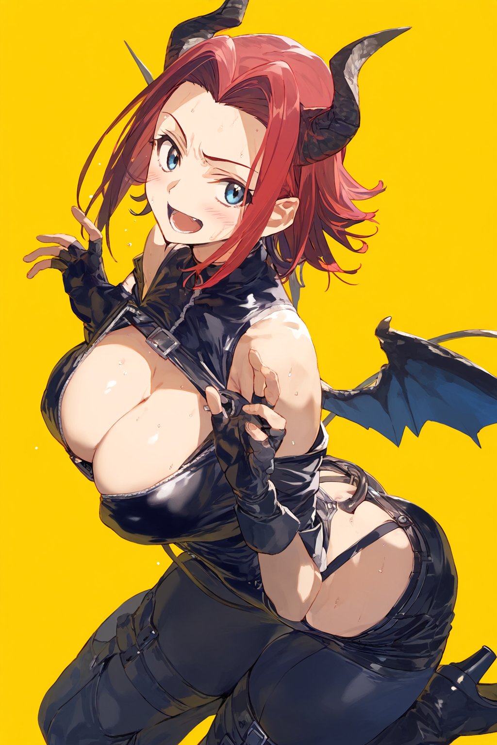 ai_generated athletic_female bare_thighs blue_eyes code_geass gigantic_breasts huge_breasts huge_thighs kallen_stadtfeld light-skinned_female light_skin looking_at_viewer massive_breasts red_hair short_hair smiling solo_female squatting succubus succubus_horns succubus_tail succubus_wings sweat sweatdrop terta_(artist) thick_body thick_female thick_thighs thighs tomboy voluptuous voluptuous_female