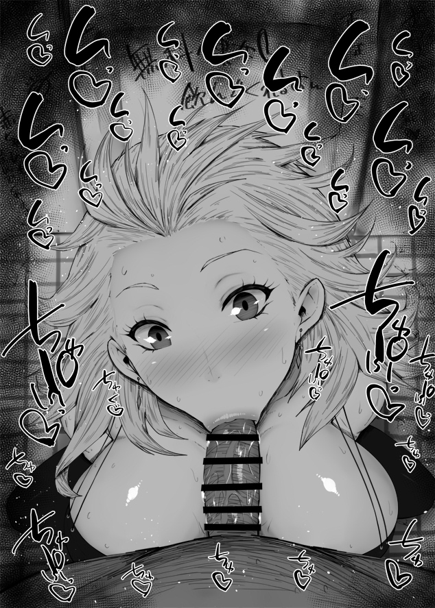 :>=, 1boy, 1girls, bar censor, big breasts, big penis, black and white, blowjob, blush, breasts, censor bar, censored, dark skin, dark-skinned male, detailed background, dorohedoro, drooling, ear piercing, earrings, eyelashes, fellatio, female, greyscale, heart, human, indoor, inside, kurotama, long hair, looking at viewer, male, male pov, noi (dorohedoro), oral, oral sex, penis, room, saliva, shiny, shiny skin, sketch, sound effects, squatting, sweat, text, vein, veins, veiny, veiny penis