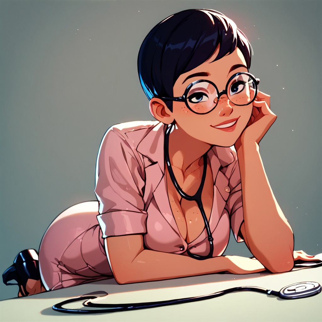 1girls ai_generated breasts breasts carmen_sandiego_(2019) carmen_sandiego_(franchise) cleavage female female female_focus female_only glasses julia_argent julia_argent_(carmen_sandiego) leaning_forward nurse nurse_cap nurse_clothing nurse_hat nurse_headwear nurse_outfit nurse_uniform short_hair smile solo solo_female solo_focus zupern0va_(manipper)