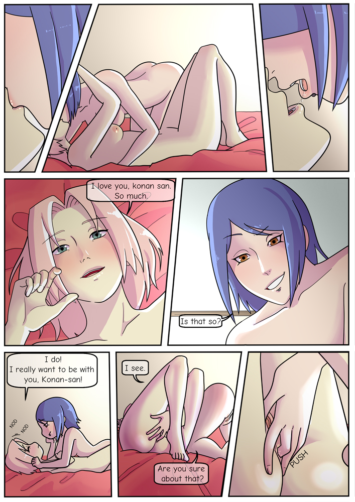 2girls age_difference anal anal_insertion anal_masturbation areolae ass bent_over blue_hair breasts chibi comic completely_nude completely_nude_female dialogue facial_piercing female female/female female_only female_with_female femdom fingering fingering_ass fingering_partner green_eyes kissing kneeling konan lesbian_sex light-skinned_female long_hair lying lying_on_back multiple_girls naked naruto naruto_(series) naruto_shippuden nipples nude older_female orange_eyes paipan pale-skinned_female pale_skin passionate piercing pink_hair rebeccarains sakura_haruno shounen_jump speech_bubble story talking text younger_female yuri