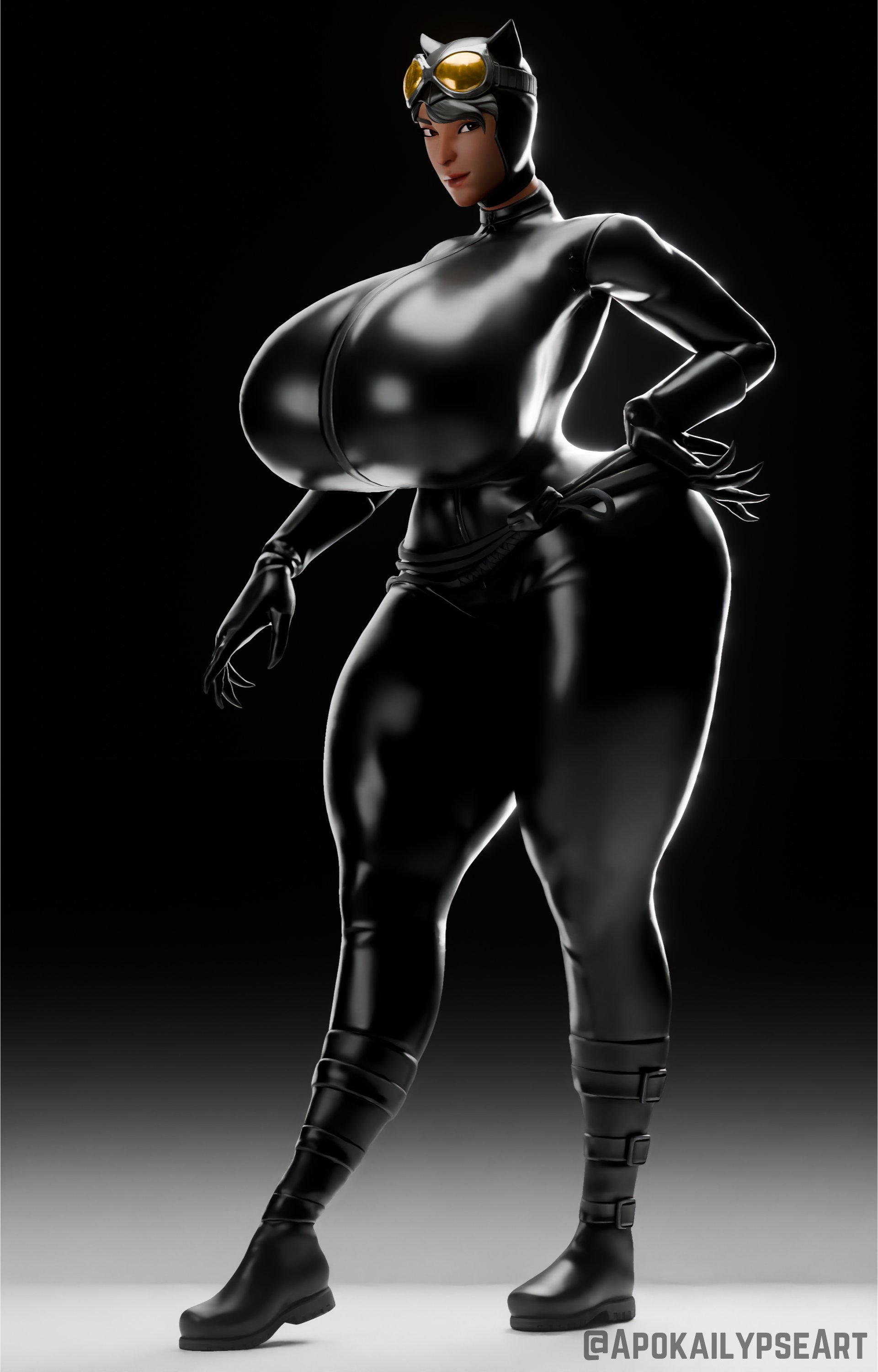 1girls, 3d, apokailypseart, batman (series), big breasts, bolt on tits, breast implants, breasts, catwoman, catwoman (fortnite), clothed, clothed female, dc, dc comics, enhanced breasts, fake breasts, female, female focus, female only, fortnite, fortnite: battle royale, large boobs, large breasts, looking at viewer, selina kyle, silicone, silicone implants, solo, solo female, solo focus, thick thighs, thighs