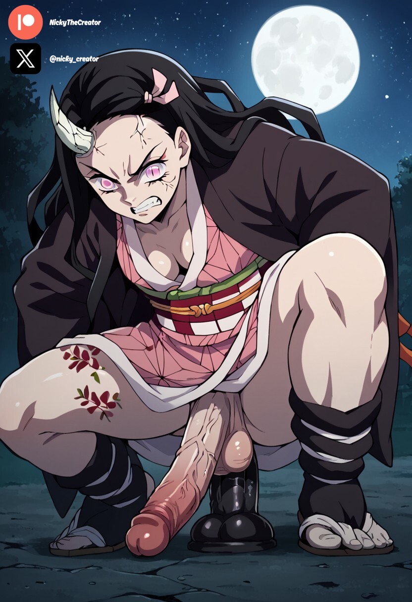 1futa ai_generated breasts cock colored demon_slayer dick futa_only futanari futanari futanari/female kimetsu_no_yaiba light_skin light_skinned_futanari multicolored_hair nezuko_(demon_form) nezuko_kamado nickythecreator penis pink_eyes sexy sexy_body sexy_pose testicles veiny_penis