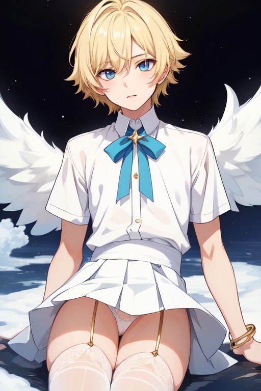 ai_generated angel angel_boy angel_wings blonde_hair blonde_male cuntboy cute femboy femboysub intersex male microskirt miniskirt panties panty panty_shot skirt small smooth soft thigh_highs thighhighs thighs trans transgender transgender_male twink