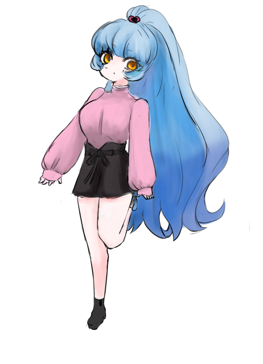 big_breasts blue_hair knitted_sweater queen_of_hatred ten_oekaki yellow_eyes