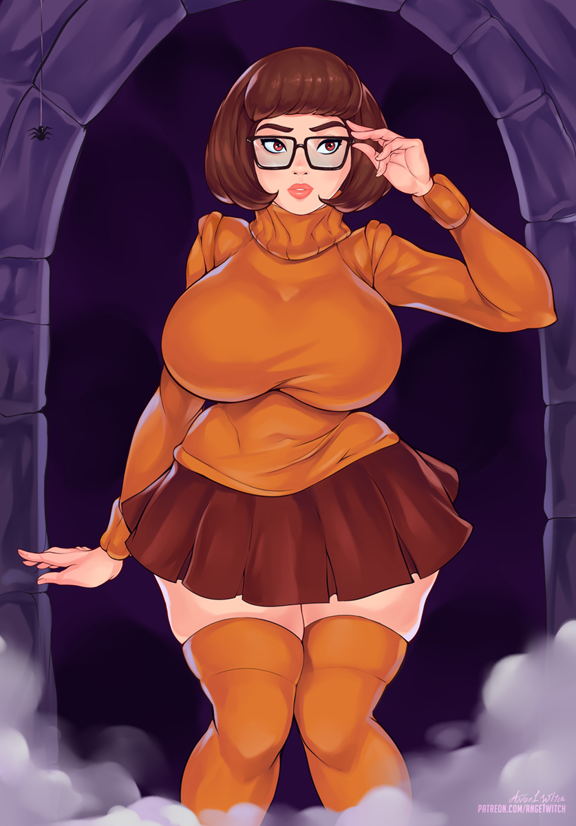 1girls, ange1witch, breasts, cleavage, female, hanna-barbera, huge breasts, scooby-doo, solo focus, thick thighs, velma dinkley, wide hips