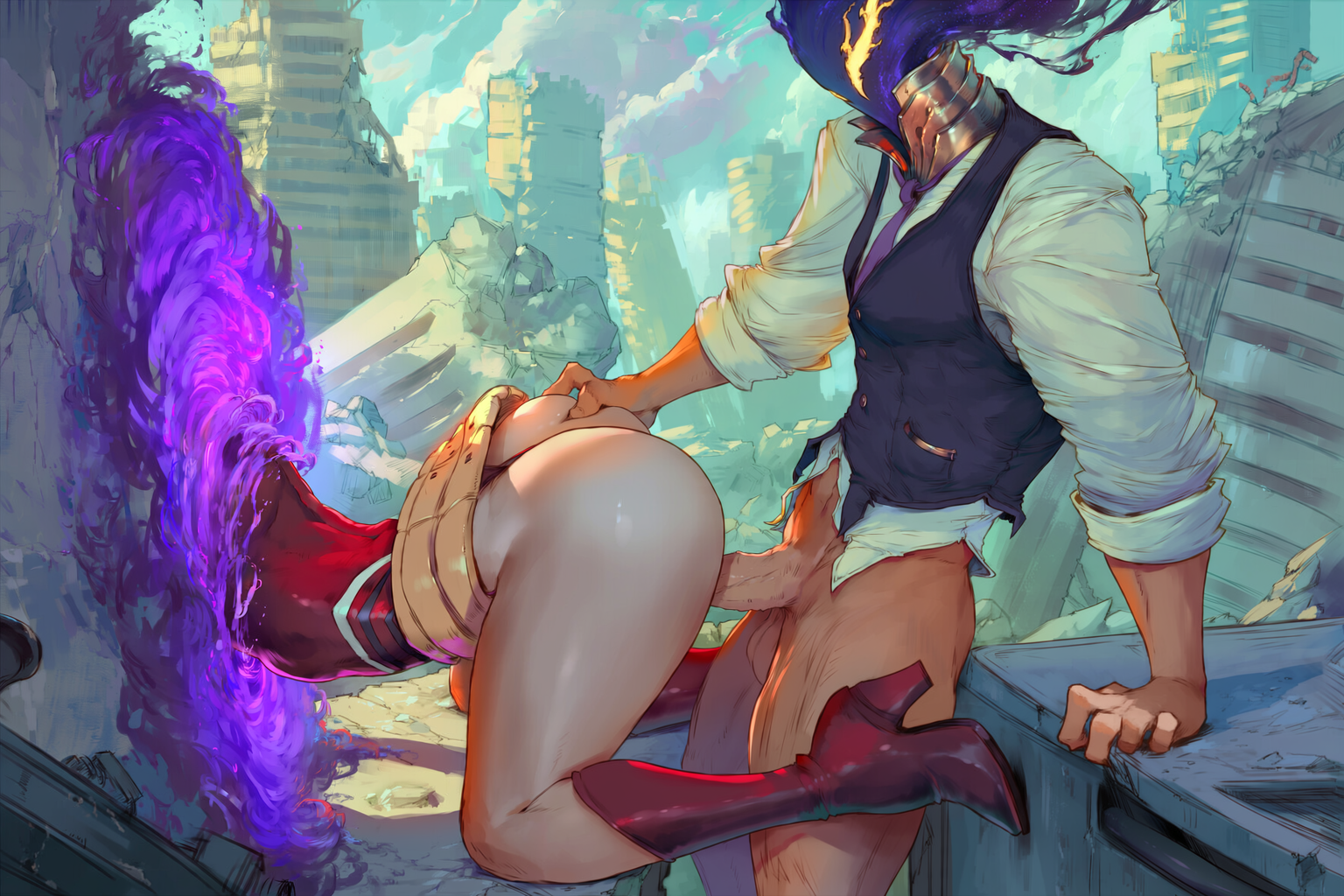 ai generated, all fours, ass, ass focus, ass grab, city, city destruction, defeated, defeated heroine, doggy style, kurogiri, large penis, lucakp, momo yaoyorozu, my hero academia, no pants, patreon, patreon link, patreon reward, penetration, penis, portal, portal sex, tagme, villain