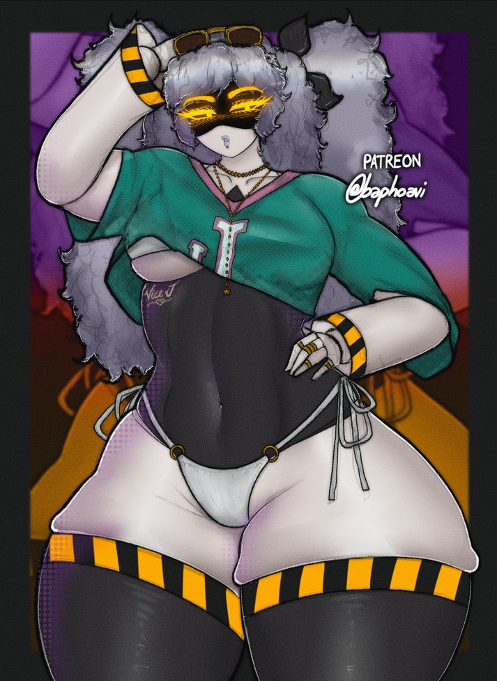 1girls, baphoavi, brazilian female, female, female focus, female only, glasses, grey hair, gta vi cover girl, huge breasts, huge thighs, j (murder drones), murder drones, robot, robot girl, solo, solo female, solo focus, yellow eyes