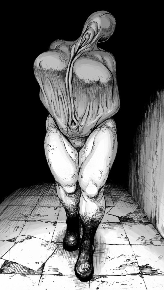 1girls, anthro, anthro only, big breasts, bimbo, black and white, breasts, busty, curvy, detailed background, double deck, erect nipples, female, female only, front view, hourglass figure, huge breasts, humanoid, jacket, looking at viewer, lying figure, monster, monster girl, silent hill, silent hill 2, sketch, solo, sweat, thick lips, thick thighs, voluptuous, walking, wide hips, zipper