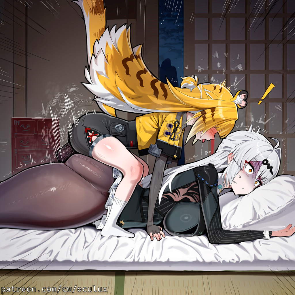 1futanari, 1girl, 1girls, ai generated, ass, balls, bed, black pantyhose, blush, blush lines, blushing, breasts, drooling, feet, female, fingers, futa on female, futa on top, futanari, huge ass, huge breasts, ju fufu, ju fufu (zenless zone zero), large breasts, larger female, lying, motion lines, on stomach, open eyes, pale, pantyhose, patreon, pillow, pillow grab, prone bone, room background, shaking, sleep molestation, surprised, surprised expression, sweat, tail, thick thighs, tongue, tongue out, veins, white hair, wide hips, worried, yellow hair, yixuan (zenless zone zero), zenless zone zero