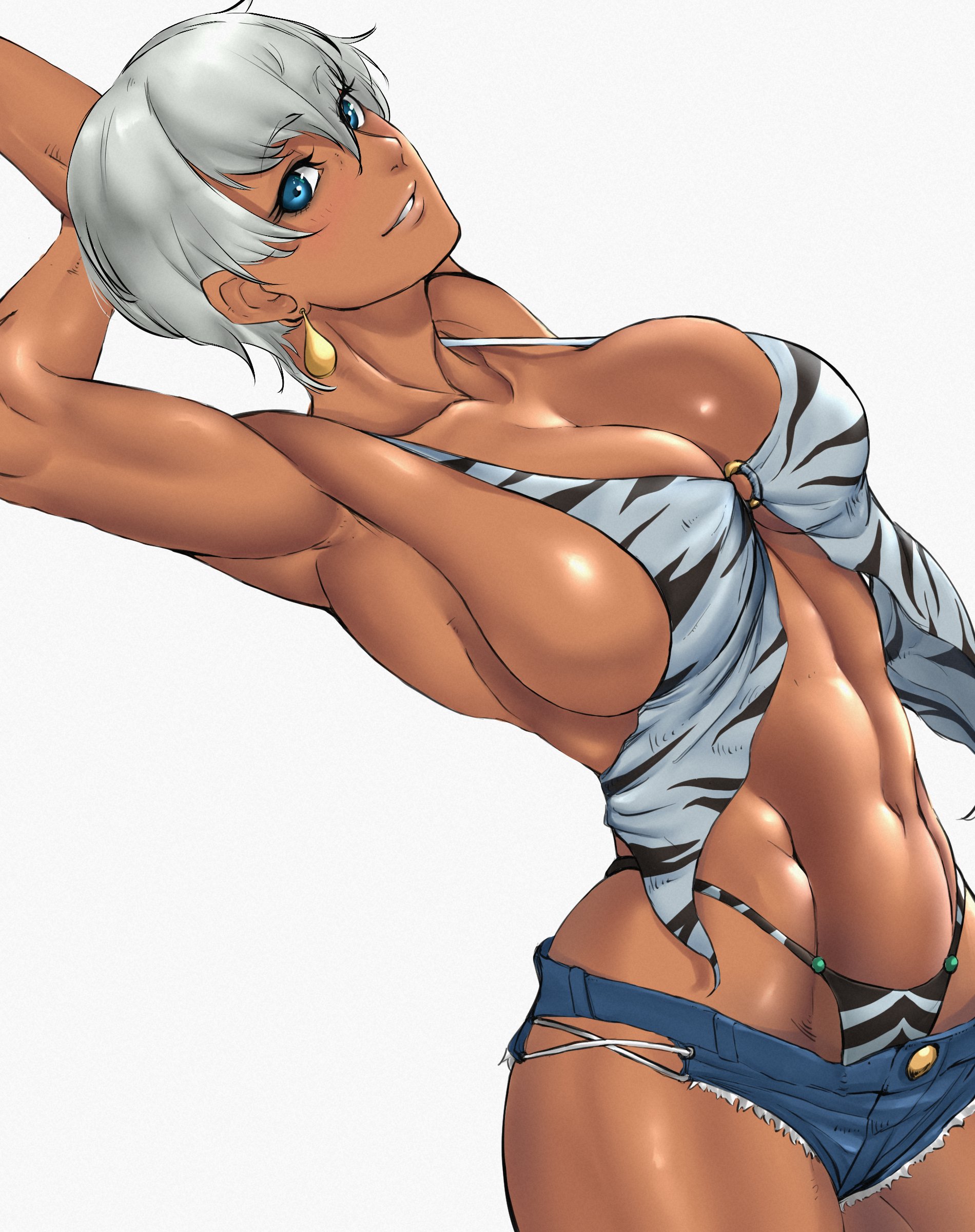1girls, 2026, african, african female, armpit, capcom, dark skin, dark-skinned female, elena (street fighter), female, female only, kenyan, masakado eeeee, questionable, simple background, solo, solo female, street fighter, street fighter 6, white background, white hair