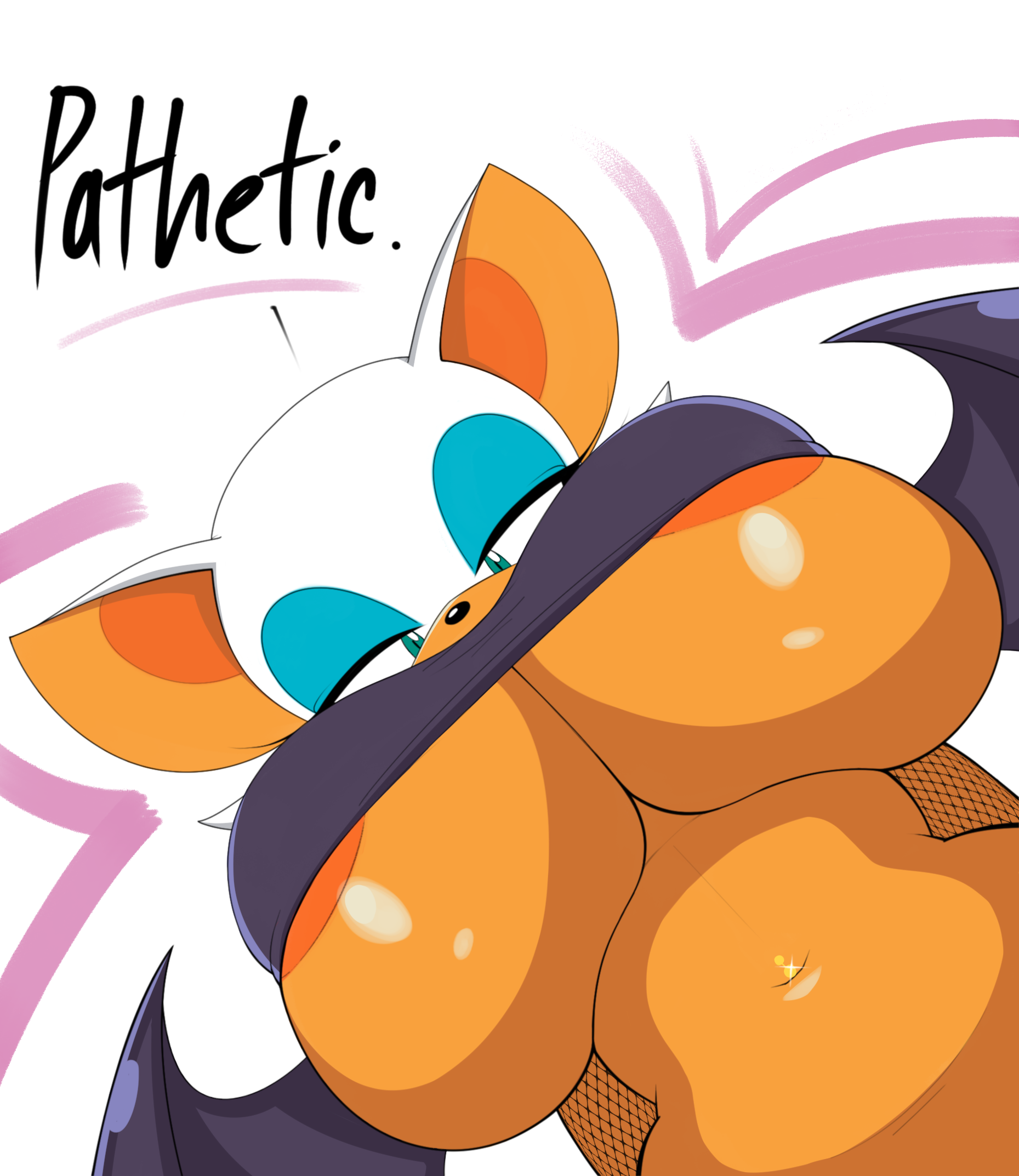 1girls, bat wings, big breasts, breasts, female, fishnets, furry, huge breasts, kidcunny, looking at viewer, looking down, meme, pathetic, rouge the bat, solo, sonic (series), talking to viewer, underboob, wings