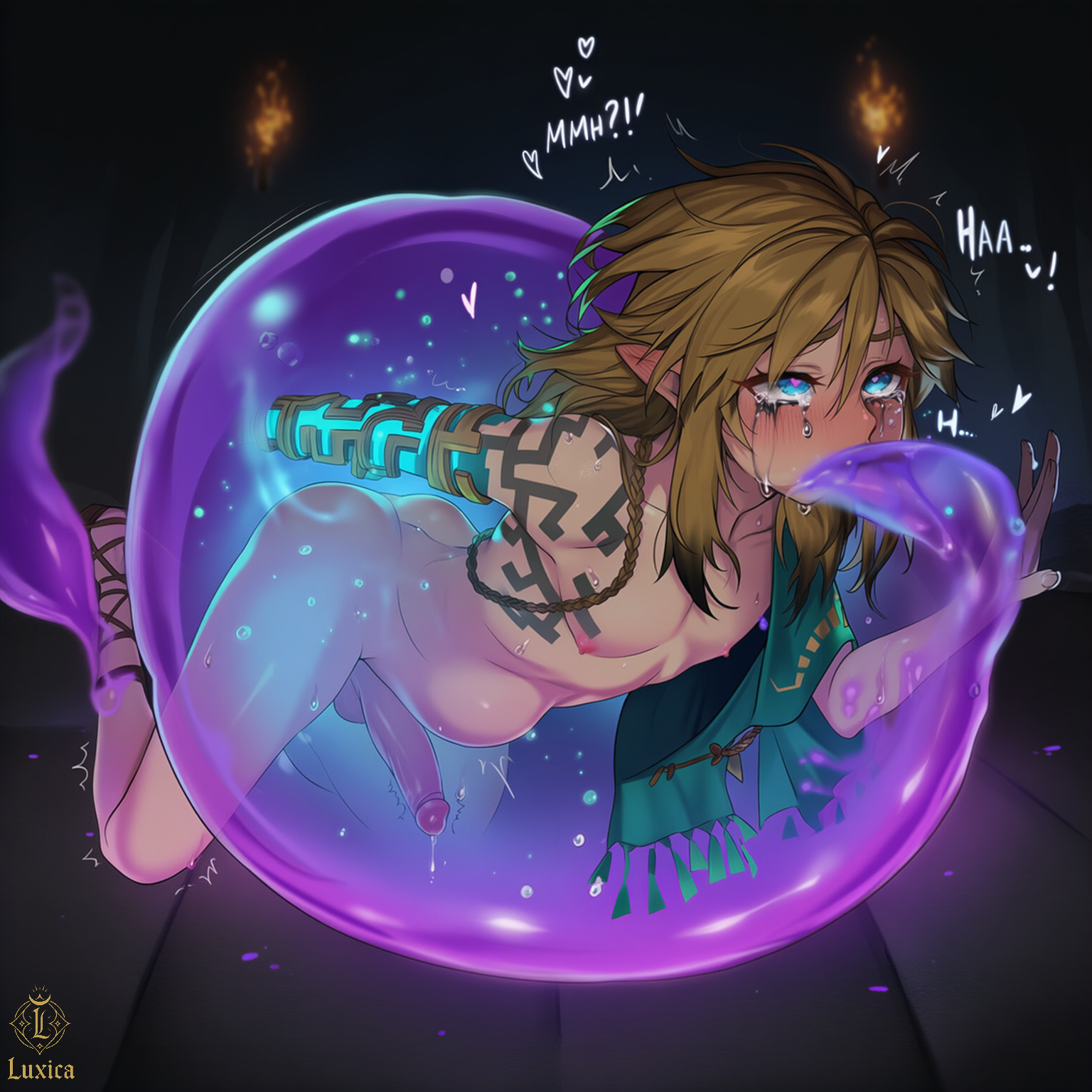 ahegao, ai, ai art, ai generated, almond eyes, androgynous, asphyxiation, belly bulge, blowjob, blue eyes, blush, boyfriend, bulge, crossdressing, crying, crying with eyes open, cute, deepthroat, earrings, femboy, feminine male, feminization, gay, gay sex, girly, girly boy, golden hair, heart, heart-shaped pupils, hylian, hylian ears, interspecies, link, link (breath of the wild), link (tears of the kingdom), luxica, makeup, makeup running, moaning, monster, mouth open, nintendo, novelai, oral, oral sex, panties, penis, penis out, pleasure face, pleasured, raped by monster, running mascara, runny makeup, slime, slime monster, tentacle, tentacle in mouth, tentacle rape, tentacle sex, the legend of zelda, tits, trap, triforce, twink, uncensored, yaoi