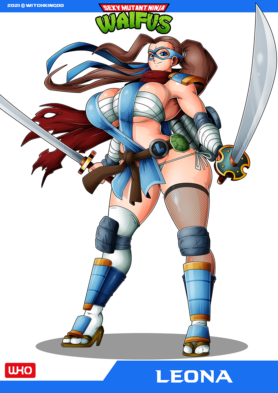 big breasts, breasts, female, humanization, humanized, leonardo, rule 63, sexy mutant ninja waifus, teenage mutant ninja turtles, witchking00