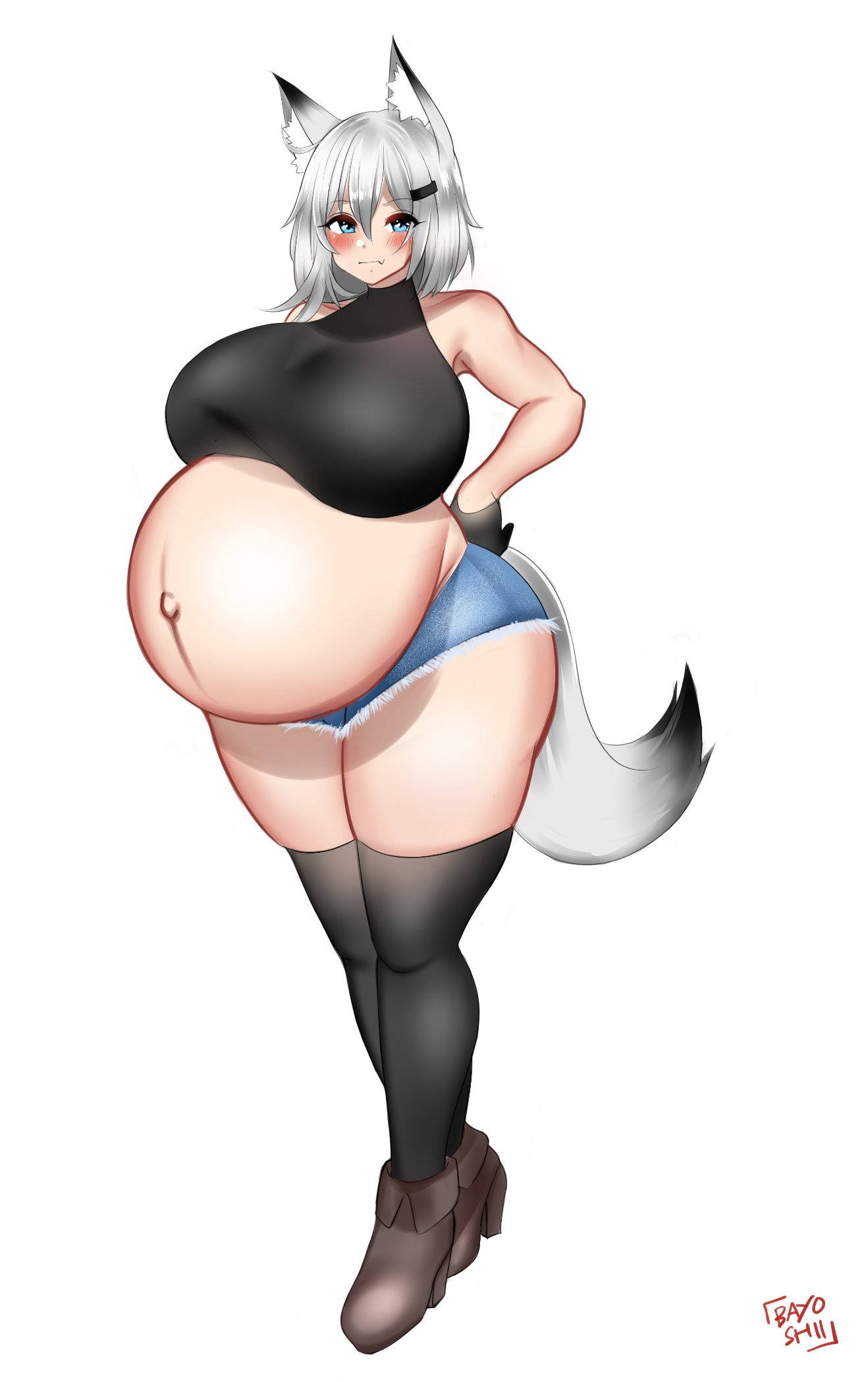 1girls, bayoshii, big breasts, breasts, female, female only, huge belly, large breasts, pregnant, ready to pop, solo