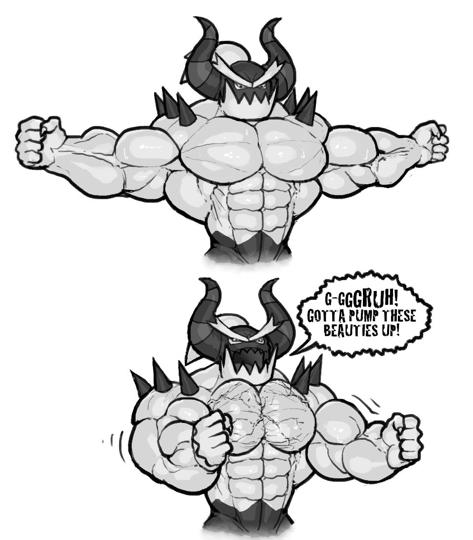 1boy abs bara biceps biped comic flaccid flexing grunting horns humanoid hyper_pecs male male_only masculine mature_male monochrome muscular_arms muscular_male nude pec_growth pecs pecs_expansion red_skin ripped-saurian sega shirtless solo solo_male sonic_(series) soung_effects speech_bubble spikes spikes_(anatomy) text the_deadly_six topless video_games zavok zeti zeti_(species)