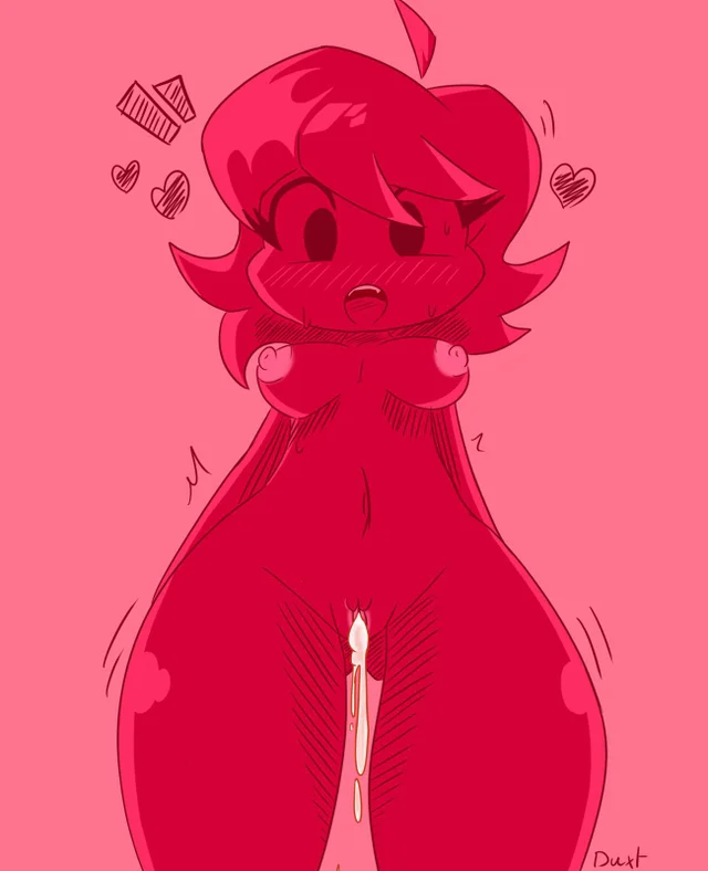 areolae, blush, breasts, completely naked, completely nude, dripping cum, dripping pussy, female, friday night funkin, friday night funkin mod, hearts around head, minus gf (iagoanims), nipples, nude, nude female, open mouth, pussy, standing, tagme, thick thighs, vagina