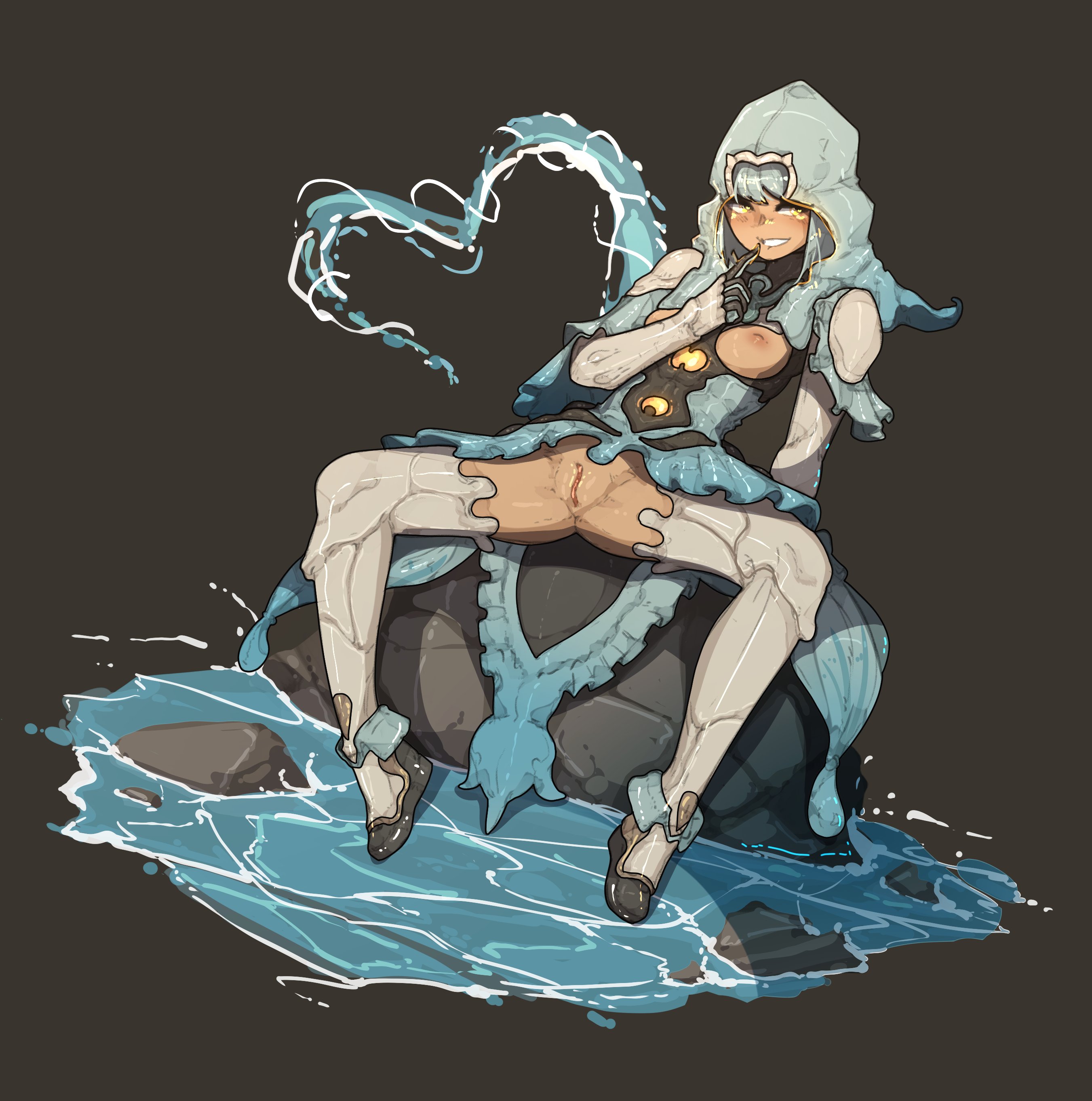 1girls, areolae, breasts, female, legs apart, png version available, pussy, shuuko, solo, tagme, thighhighs, thighs, warframe, water, yareli (warframe)