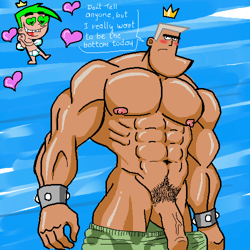 abs artist_request bara blue_background blush bottom confession cosmo dialogue eight_pack english_text erect_nipples feet_out_of_frame flaccid flaccid_penis floating_crown flying gay gray_hair green_eyes green_hair heart-shaped_pupils heart_eyes hearts incest inviting_to_sex jorgen_von_strangle large_penis male male_only mouth_open multiple_males muscles muscular muscular_male nickelodeon pants_down pecs retracted_foreskin serratus_anterior shirtless size_difference smile spiked_bracelets switch tagme tanned_skin the_fairly_oddparents underwear_only unibrow veiny_penis wings yaoi