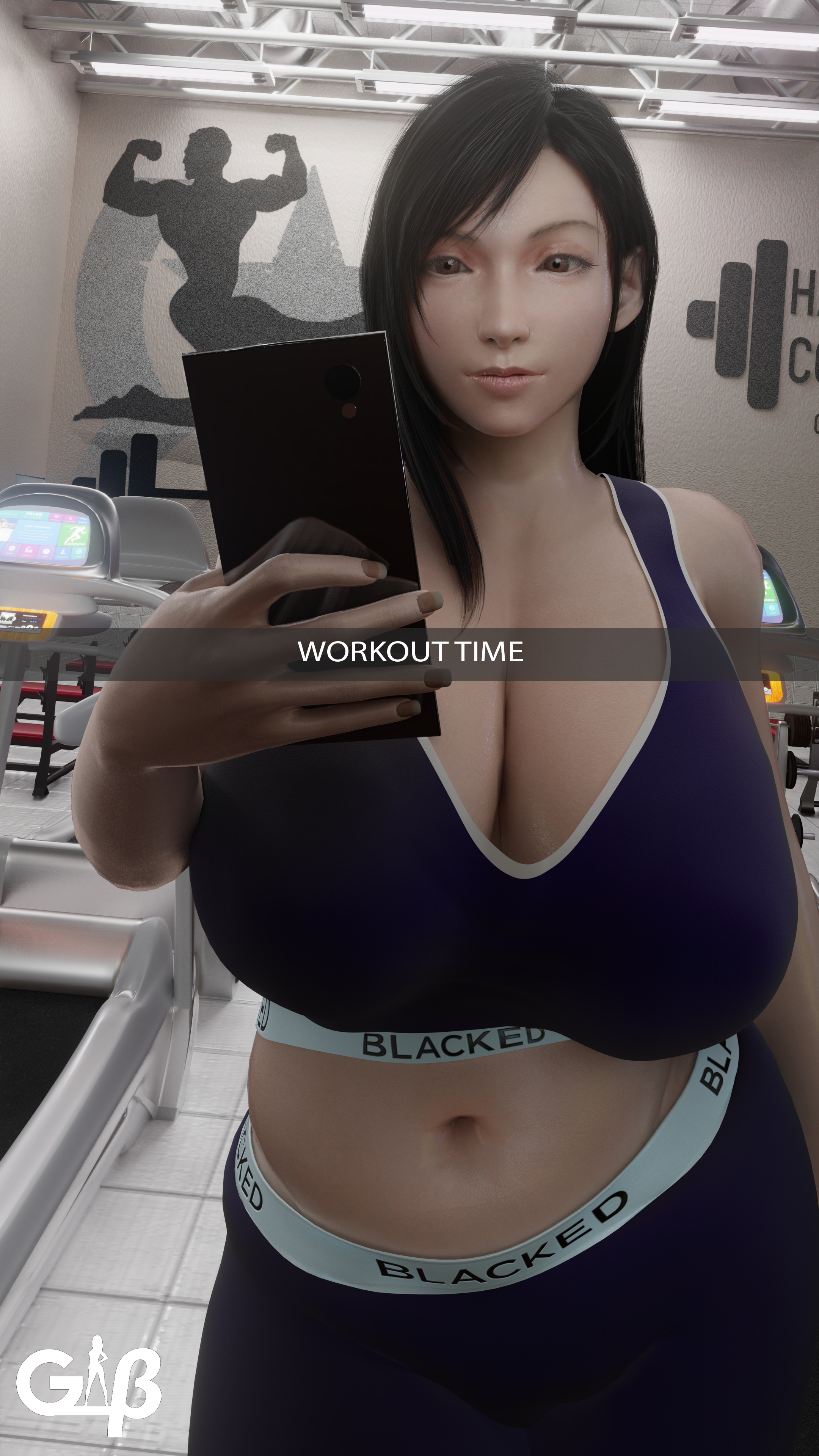 1girls, 2021, 3d, 4k, absurdres, alternate breast size, big breasts, black hair, blacked, blacked asian, blacked clothing, blender, booty shorts, breasts, brown eyes, cleavage, female, female only, final fantasy, final fantasy vii, french nails, generalbutch, gym, highres, huge breasts, large breasts, long hair, phone, ricebunny, selfie, snapchat, solo, sports bra, text, tifa lockhart, treadmill, voluptuous, white skin, yoga pants