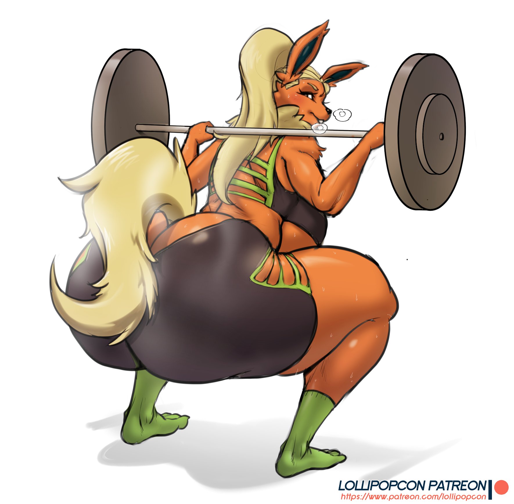 1girls, 2021, anthro, ass, ass cleavage, ass crack, big ass, big breasts, breasts, butt crack, clothing, cute, eeveelution, fat ass, female, female focus, female only, flareon, furry, grey background, gym, gym clothes, gym shorts, hi res, highres, huge ass, huge breasts, huge butt, lollipopcon, nintendo, no humans, patreon, pokémon (species), pokemon, pokemon (species), simple background, thick, thick ass, thick thighs, thighs, uncensored, watermark, weightlifting, wide hips, working out, workout, workout clothes